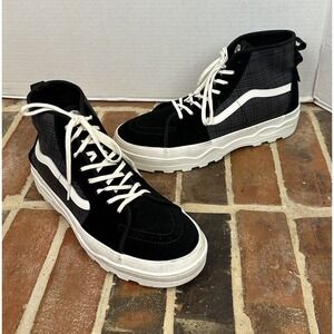 Vans Sentry SK8-Hi Skateboard Shoes Black Waffle Cup Plaid Canvas Suede Women 13